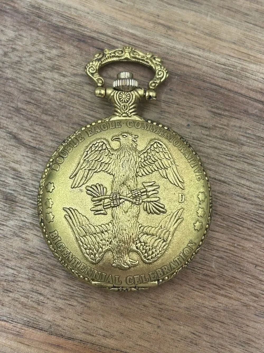 Vintage Monte Carlo Double Eagle Bicentennial Pocket Watch Quartz Works New Batt